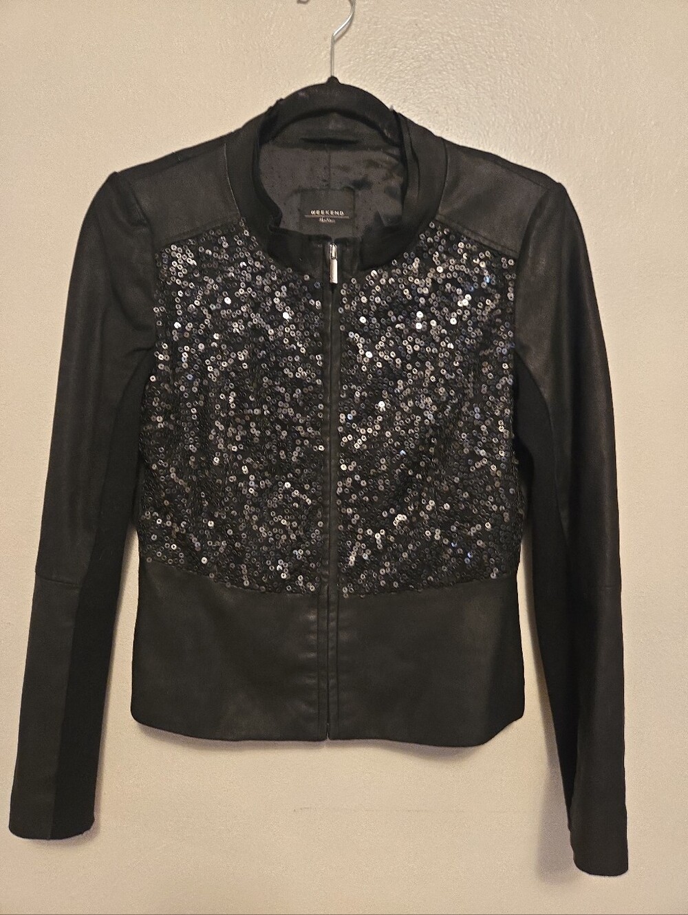 Weekend Max Mara Sequined Black Faux Leather Jacket 2